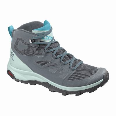 Salomon OUTLINE MID GORE-TEX - Naisten Vaelluskengät - TummanSininen/Harmaat